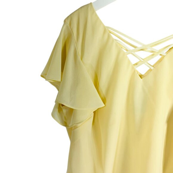 Plus size blouse and skirt set chiffon soft canary yellow SZ 14 top 16 skirt - Picture 11 of 16